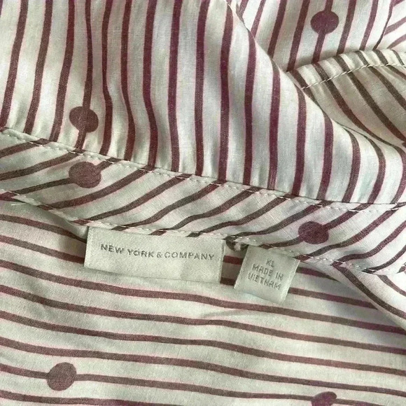 New York & Company Women’s Sheer Stripe Polka Dot Blouse Mauve Size XL - Picture 2 of 9